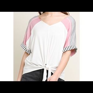NWT Umgee Color Block Knot Short Sleeve Top